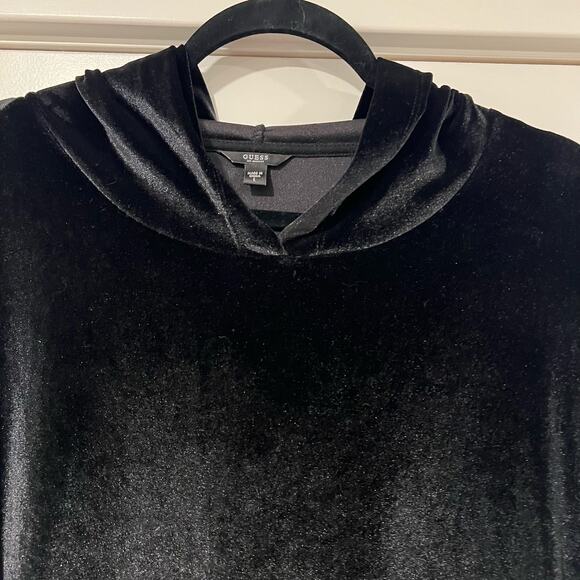 Guess Women's Velour Black Shiny Hoodie‎ Sweatshirt Size L - Picture 3 of 8
